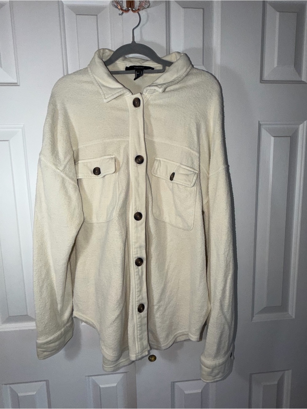 Forever 21 Cream Button-Up Shacket with Chest Pockets